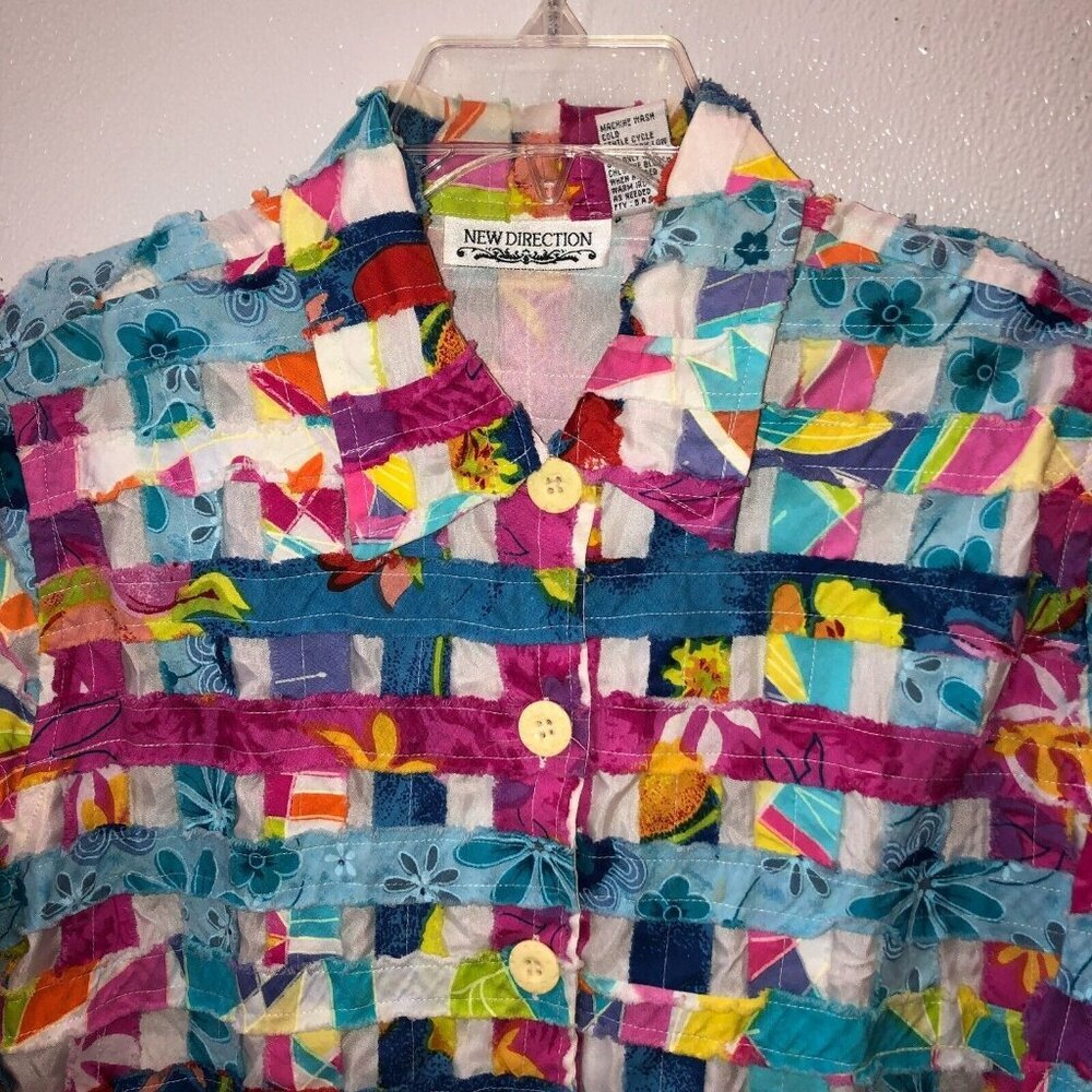 New Direction Size Large Floral Patchwork Colorfu… - image 3